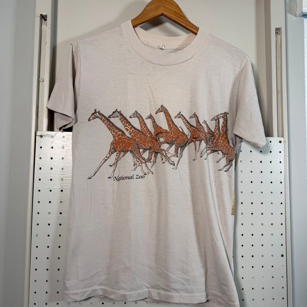 Vintage Lexington‎ National Zoo T-Shirt Men's Beige Graphic Giraffe - Medium